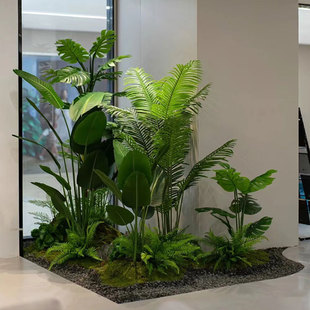 仿真绿植造景组合阳台景观，布置室内假植物橱窗装饰楼梯拐角造景树