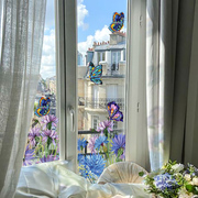 《仙灵花园》设计师手绘窗花卧室落地窗静电贴膜蝴蝶窗贴玻璃贴纸