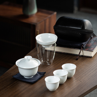 德化白瓷旅行茶具套装户外旅游便携玻璃快客杯盖碗小三杯logo定制