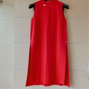 芳系列纯红色立领无袖连衣裙，雪纺垂感侧面开衩连衣裙品牌折扣