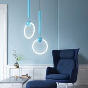 北欧马卡龙现代简约环形单头小吊灯 圆形个性创意铁艺餐吊灯
