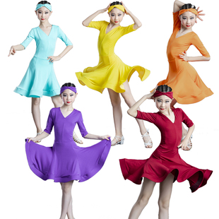 少儿童拉丁舞连衣裙女中袖专业考级规定标准比赛训练功表演服