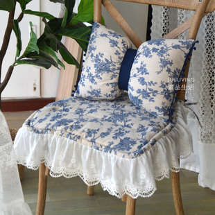 美式法式乡村玫瑰ins薄款透气防滑蕾丝荷叶边椅子垫坐垫座垫布艺