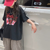 韩国童装女童短袖t恤儿童，上衣2024夏装，中大童体恤宽松黑色潮t