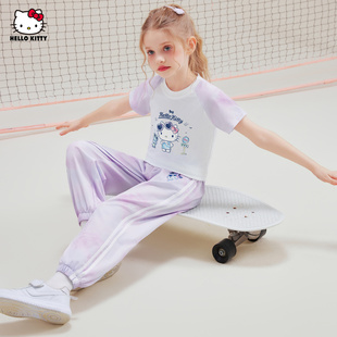 HELLO KITTY女童夏季撞色晕染运动套装2025新款袖中大童两件套
