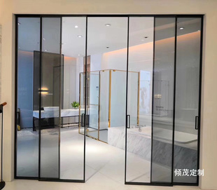 上海极窄厨房间吊轨移门三四五联动阳台隔断钢化玻璃卫生间推拉门