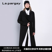 lapargay纳帕佳秋季女装，长款外套黑色不规则设计感宽松风衣女