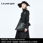 纳帕佳简洁立领连衣裙2023秋装女式黑色长袖中长款休闲裙子