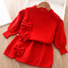 女童毛衣套装秋冬款儿童洋气针织套裙，宝宝红色毛线衣(毛，线衣)短裙两件套潮