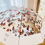 复古蝴蝶油画猫咪透明雨伞自动加大可爱日系网红加厚长柄猫伞男女