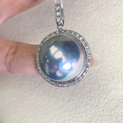 20mm日本成品马贝海水珍珠吊坠浓郁蓝绿光镜面珠光镜子19大尺寸-