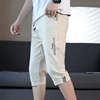 紧身七分裤男士潮流，印花青少年学生夏季韩版薄款，运动修身7分短裤