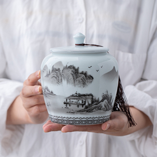 茶叶罐陶瓷密封罐空罐大号存储罐，家用绿茶红茶普洱储茶罐创意摆件