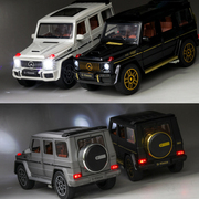 奔驰大G63白色声光玩具越野吉普车摆件装饰黑色金属合金动态模型