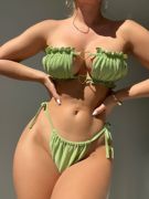 2023年夏季纯色分体泳衣镂空bikini爱心环抹胸比基尼性感泳装