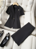 黑色西装套装女夏短袖酒店，前台管理层职业装，气质女神范工作服套裙