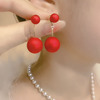红色一款两戴珍珠耳环2023年潮，耳饰气质名媛耳坠大气网红耳钉