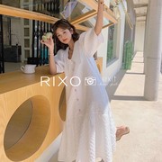 rixoexit法式白色娃娃领连衣裙，夏季宽松显瘦初恋甜美长裙子