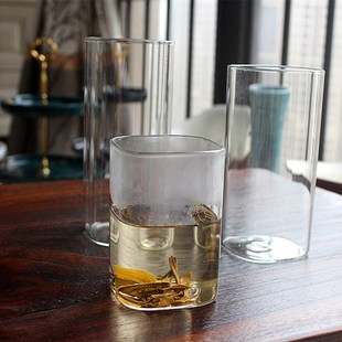 6个玻璃杯水杯四方直身杯绿茶杯牛奶杯茶杯，高硼硅杯子果汁杯