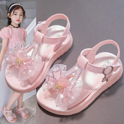 2024夏季女童凉鞋，中大童水钻蝴蝶公主鞋，小童儿童软底防滑凉鞋