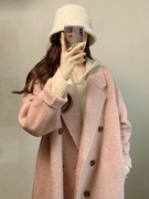 高级感粉色小个子呢子大衣，2022秋冬装韩系赫本风，毛呢外套女中长款