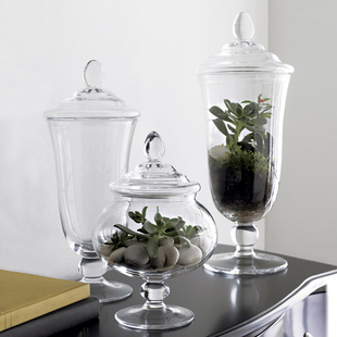储物罐装饰器皿玻璃透明客厅糖果罐，样板房卫浴饰品欧式创意摆件