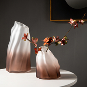 创意磨砂渐变假山彩色玻璃，花瓶摆件样板房客厅透明插花艺软装饰品