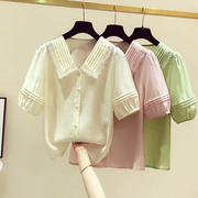 短袖雪纺衫女2022夏气质(夏气质，)纯色衬衫时尚，百搭减龄灯笼袖宽松小衫