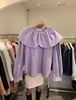 设计韩国东大门春季娃娃领复古甜美宽松紫色长袖，衬衫上衣女潮