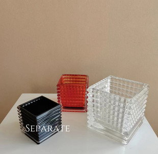 正方形玻璃花瓶方缸璀璨水晶横纹烛台水培器皿客厅装饰品摆件