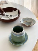 安木良品外贸出口日式重工艺，窑变青绿粗陶陶瓷酱料味碟茶杯碟子