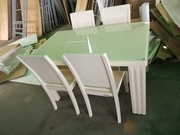 简约现代餐桌椅白色，实木餐桌椅玻璃面