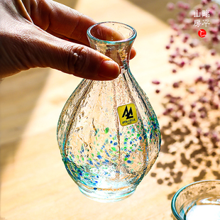 日本进口津轻创意，彩色酒壶锤纹清酒杯家用水晶玻璃清酒梅酒分酒器