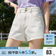 森马牛仔裤女高腰短裤直筒裤，2023夏季小个子显瘦裤子百搭浅色