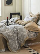 家纺加厚全棉磨毛床单四件套美式复古风印花秋冬被套床上用品