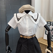 2件8折衬衫海军领短袖女夏季清新百搭纯色开衫时尚上衣 E#19