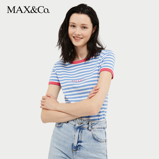 max&co.2024春夏撞色条纹，圆领上衣短袖，t恤6971024302maxco