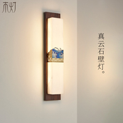 新中式云石壁灯铜材别墅客厅背景墙壁灯禅意床头灯中国风茶室灯具