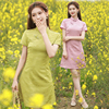 新中式国风改良粉色旗袍短款夏季少女年轻款日常A版连衣裙小个子