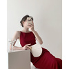 法式高级修身气质红色礼服，连衣裙夏季时尚，设计感流行吊带裙子