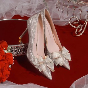2024年仙女风高跟鞋女细跟主婚纱新娘气质，名媛法式婚鞋水晶鞋