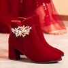 冬季婚鞋新娘鞋，2023年高跟鞋女粗跟秀禾婚纱两穿红色结婚靴子