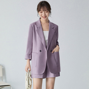 西装外套女2024秋季紫色正装职业套装小个子雪纺西服单件上衣