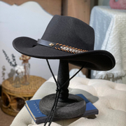 藏式情侣帽子女秋冬旅游黑色毛呢，爵士帽美国西部牛仔帽男款演出帽