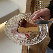 法式锤纹玻璃蛋糕盘ins风点心盘水果沙拉盘小众高级感甜品糕点盘