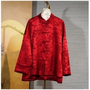 蓝大原创中国风红色单排扣立领，长袖桑蚕丝衬衫外套f9730