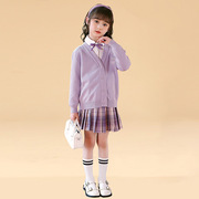 女童学院风紫色套装裙春秋中大童装三件套女童套装