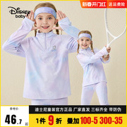 迪士尼童装2023春秋装女童针织，运动拼接速干长袖t恤上衣长裤
