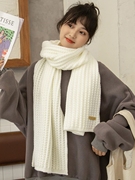 百搭韩版针织毛线白色围巾女2023冬季高级感新年红色围脖礼物