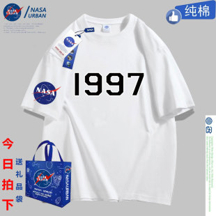 NASA URBAN联名款纯棉打球跑步运动男女短袖t恤短裤套装夏季蓝2